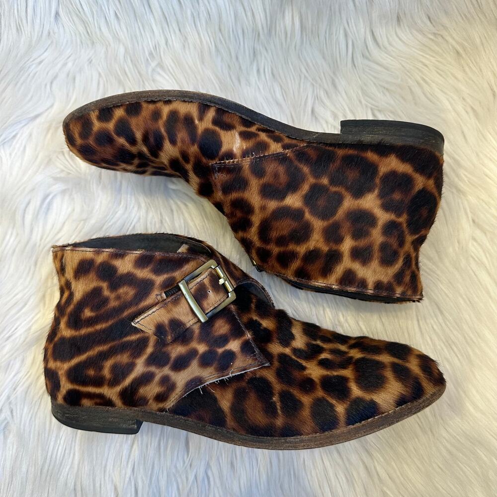 Johnston & Murphy Ankle Chukka Boot Calf Hair Leather Leopard Print Buckle Brown - Picture 6 of 8